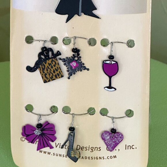 SUNSET VISTA DESIGN WINE BOTTLE CHARM SET:NWT WINE BOTTLE CHARM + 6 GLASS CHARMS - Picture 4 of 8
